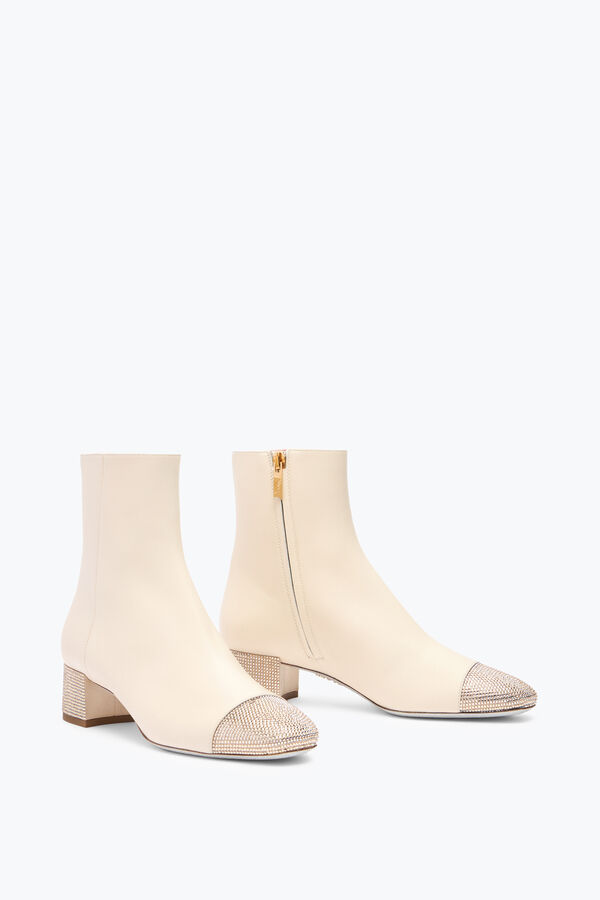 jeweled bonnie ankle boot leder in elfenbein mit gold kristalle 40 rene caovilla