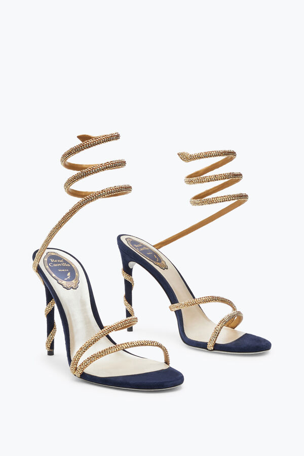 jeweled margot kristall blau-gold sandal 105 rene caovilla