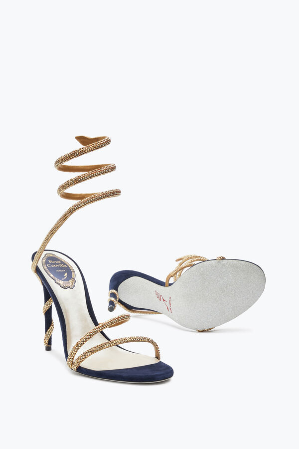 jeweled margot kristall blau-gold sandal 105 rene caovilla