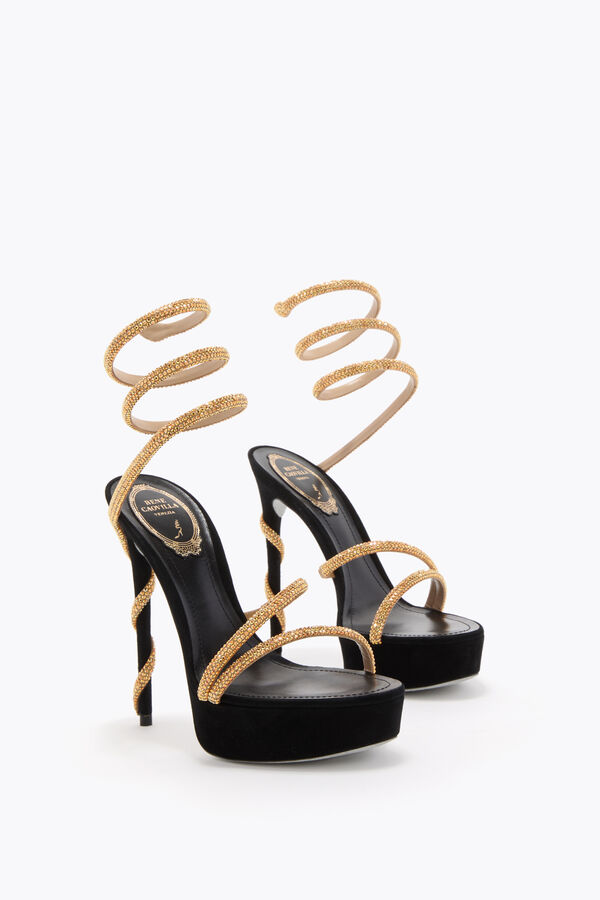 jeweled margot schwarz und gold plattform sandale 130 rene caovilla