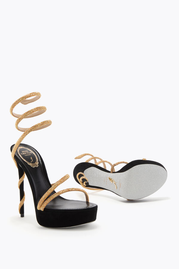 jeweled margot schwarz und gold plattform sandale 130 rene caovilla