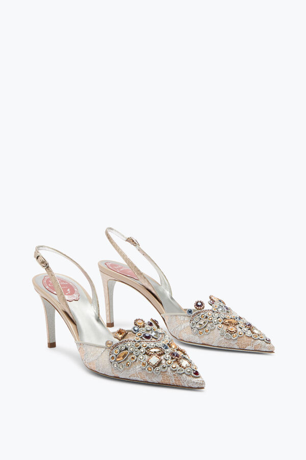 jeweled schmuckstück slingbacks in lace venezianan 75 rene caovilla