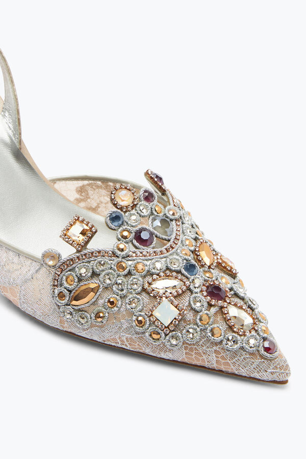 jeweled schmuckstück slingbacks in lace venezianan 75 rene caovilla